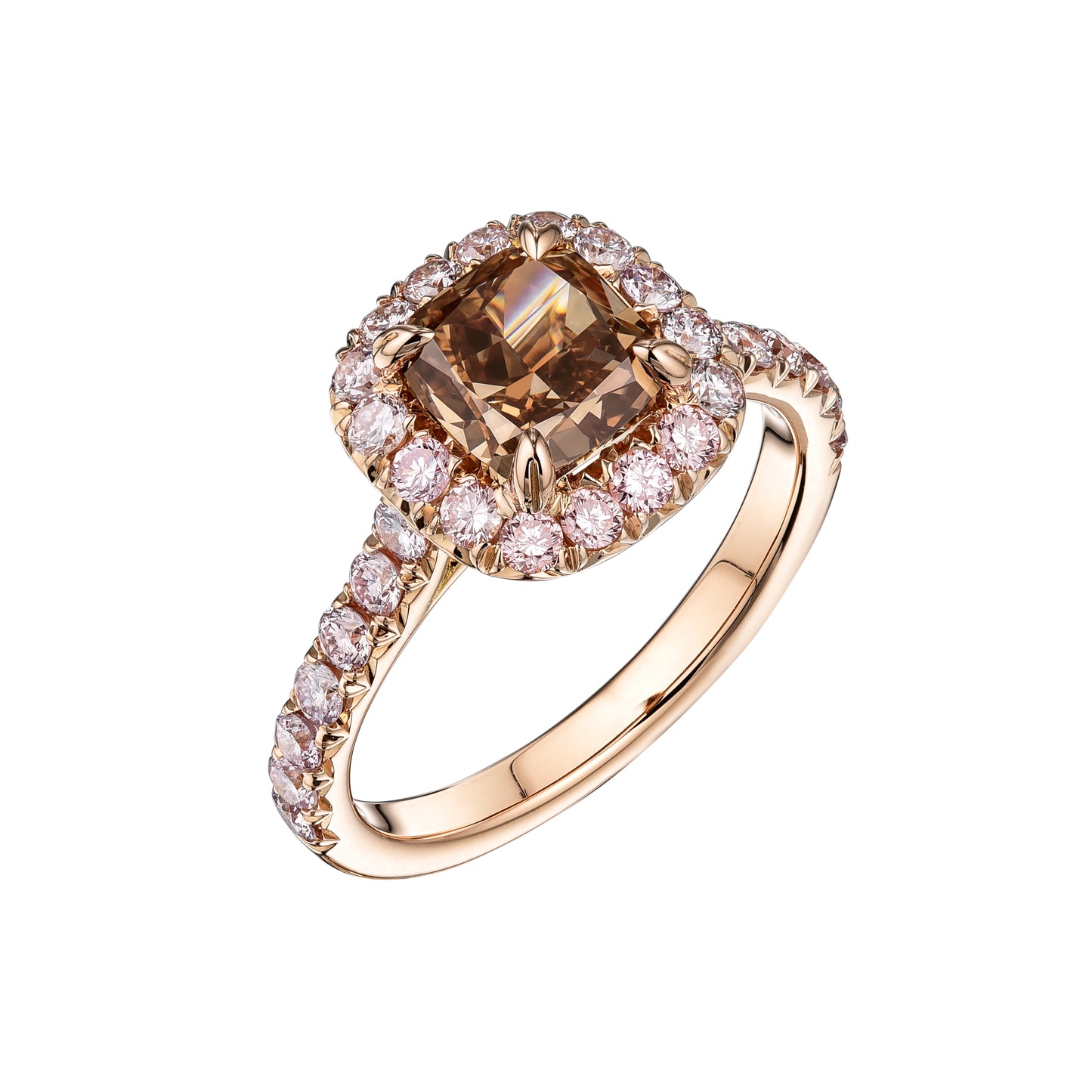 GIA Certified 1.54 Carat Fancy Yellow-Brown Cushion Cut Diamond Cocktail Ring