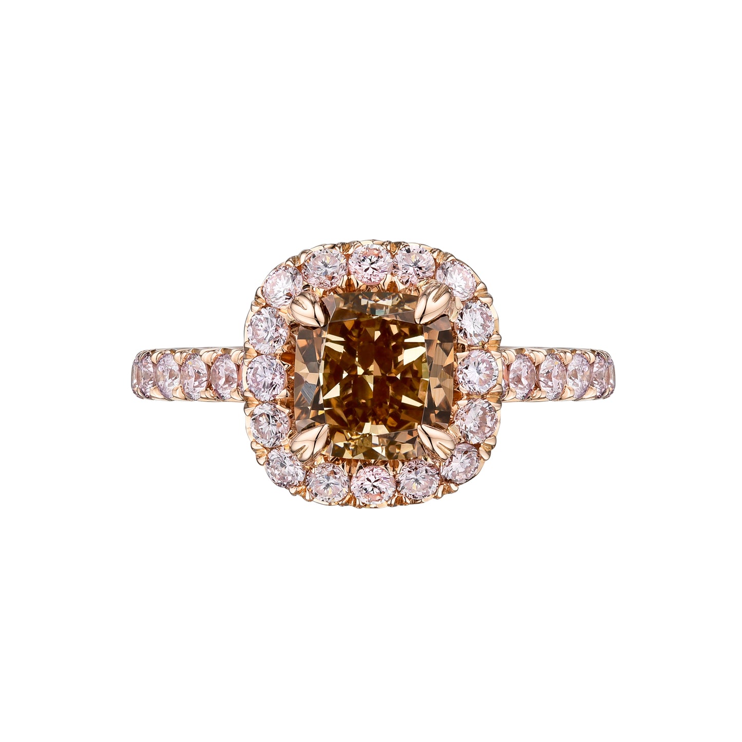 GIA Certified 1.54 Carat Fancy Yellow-Brown Cushion Cut Diamond Cocktail Ring