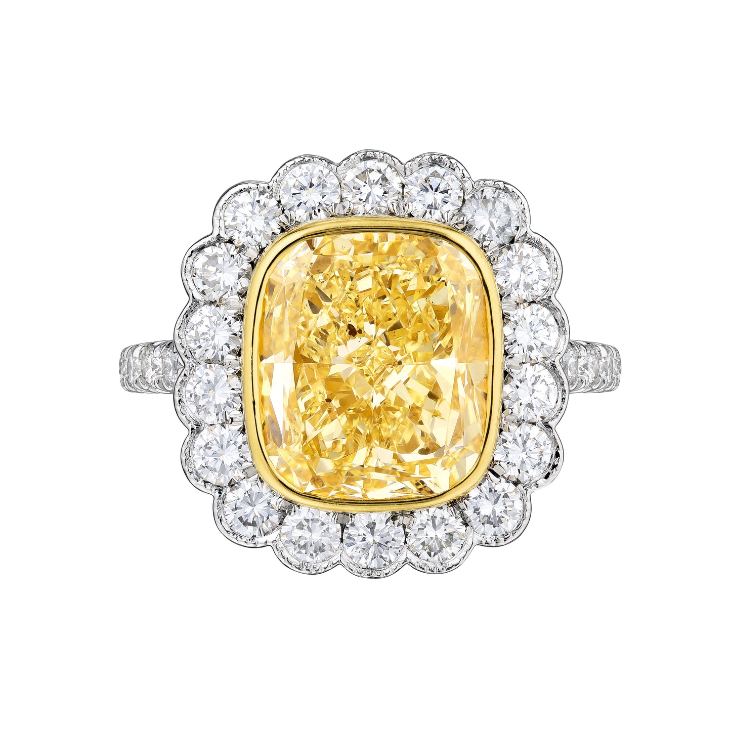 GIA Certified 4.07 Ct Cushion Fancy Light Yellow Diamond Engagement Ring