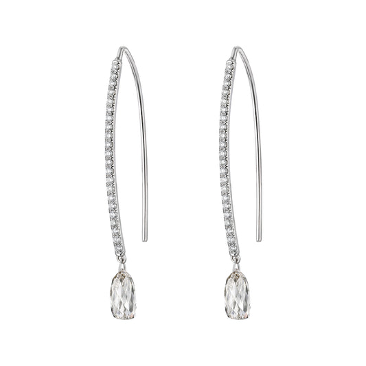 Dangling Pear Shape Briolette Earrings in 18K White Gold