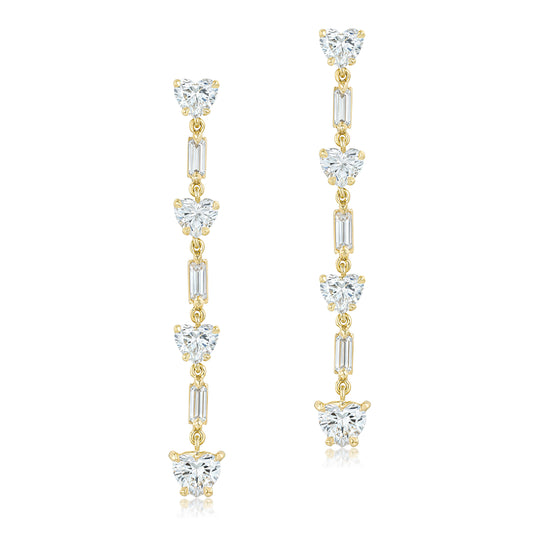 Hearts and Emeralds Dangle Drop Earrings in 14K Yellow Gold