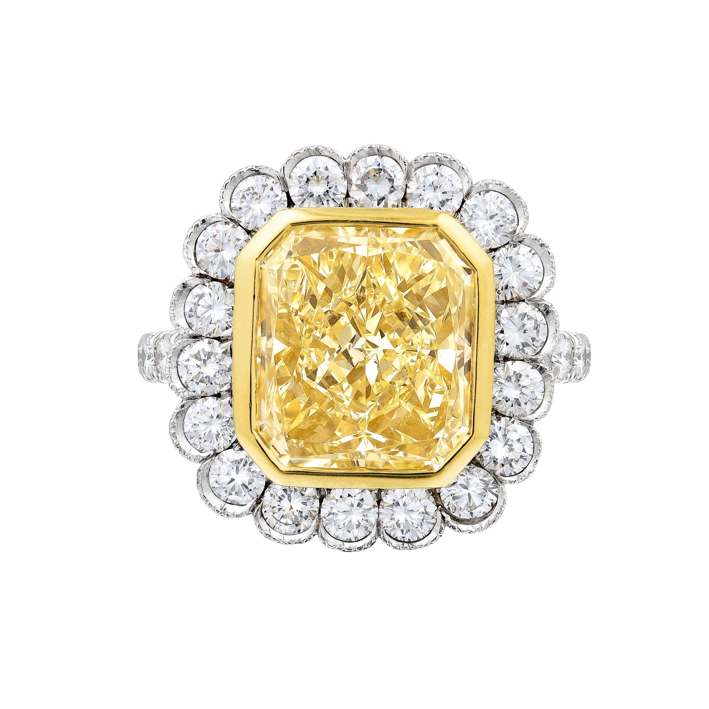 GIA Certified 4.02 Ct Radiant Fancy Yellow Diamond Engagement Platinum Ring