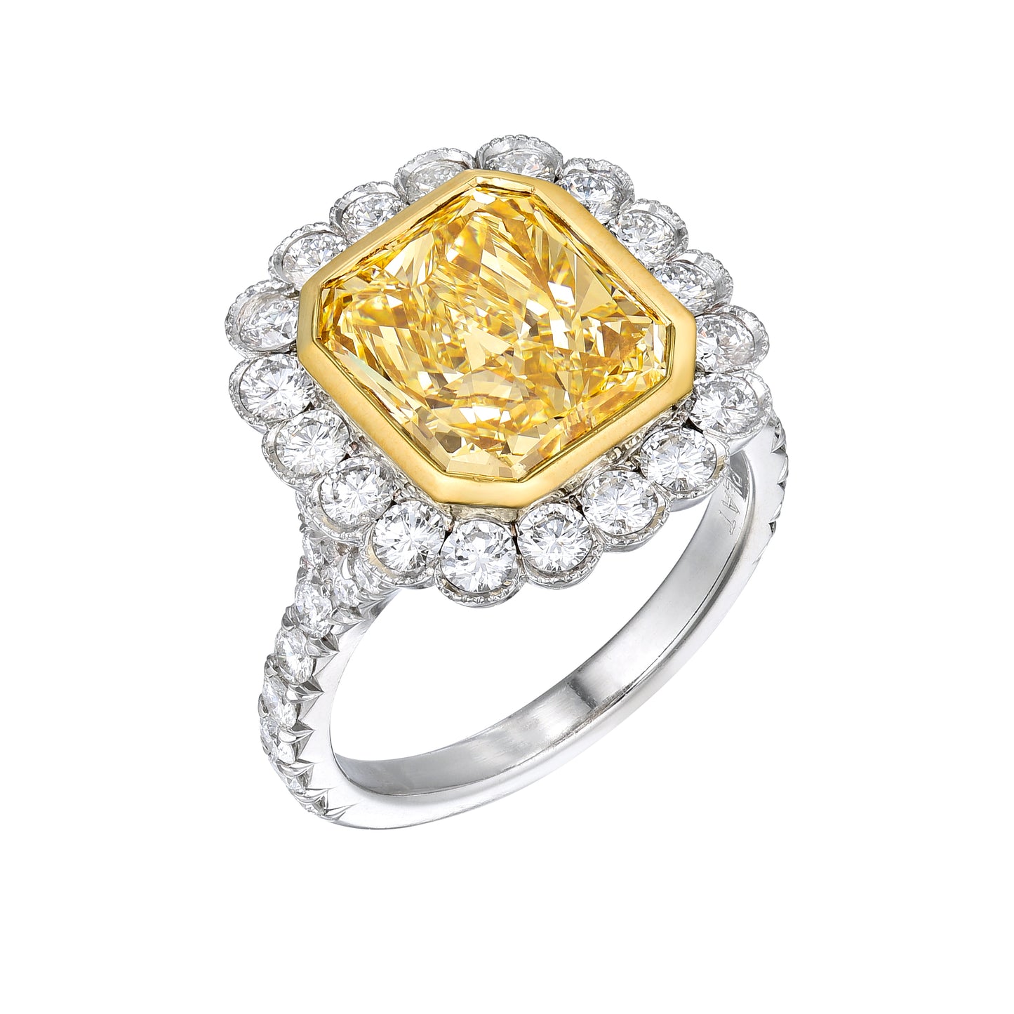 GIA Certified 4.02 Ct Radiant Fancy Yellow Diamond Engagement Platinum Ring