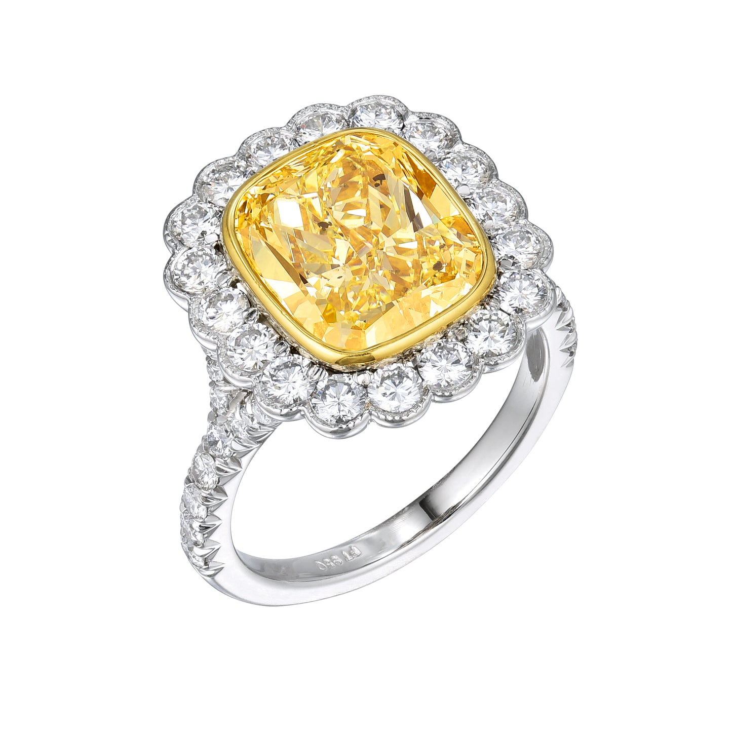 GIA Certified 4.07 Ct Cushion Fancy Light Yellow Diamond Engagement Ring