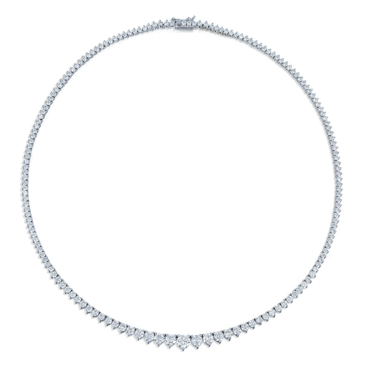 3 Prong Brilliant Round Graduating Diamond Tennis Necklace