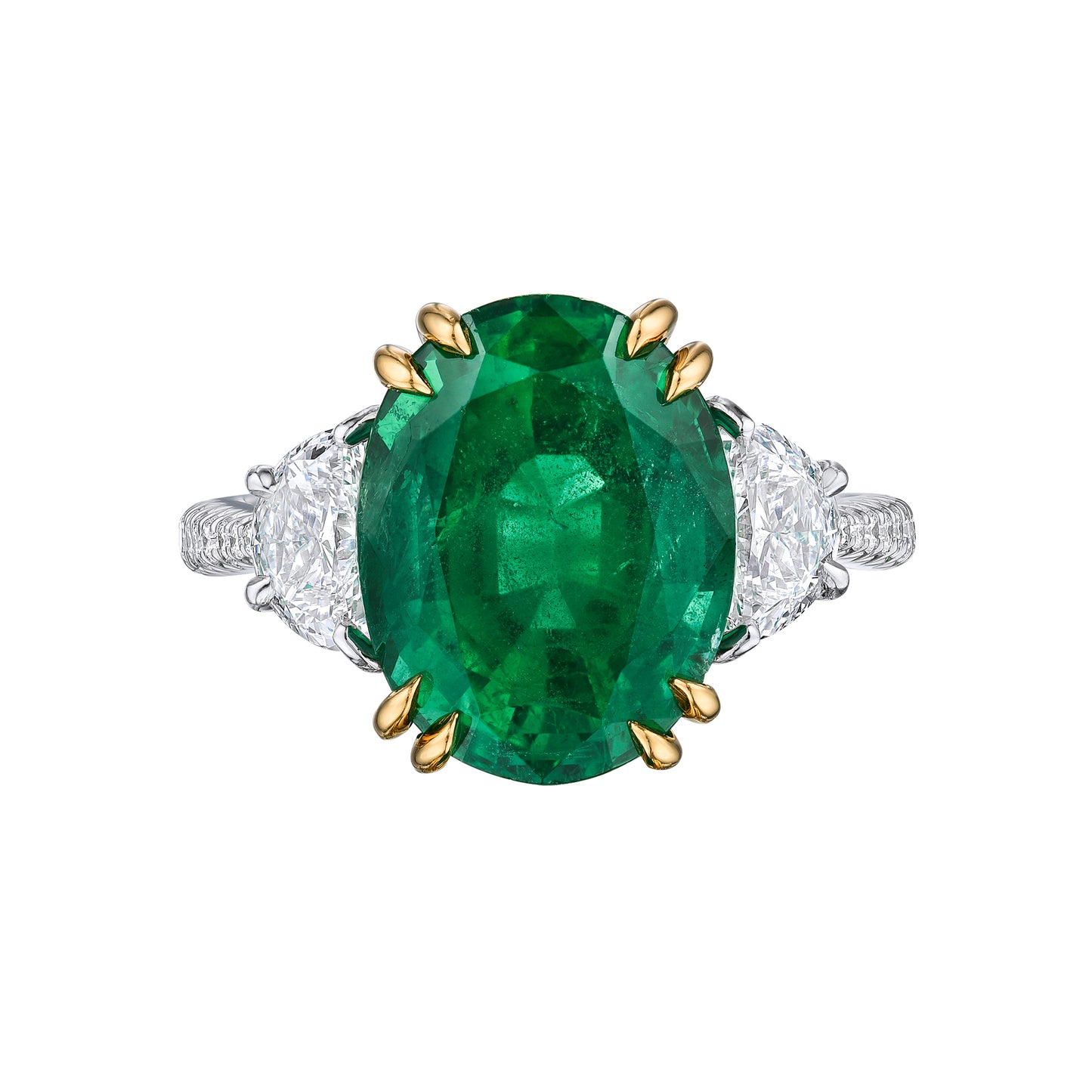 GIA Certified Oval 5.72 Ct Green Emerald Platinum Cocktail Ring