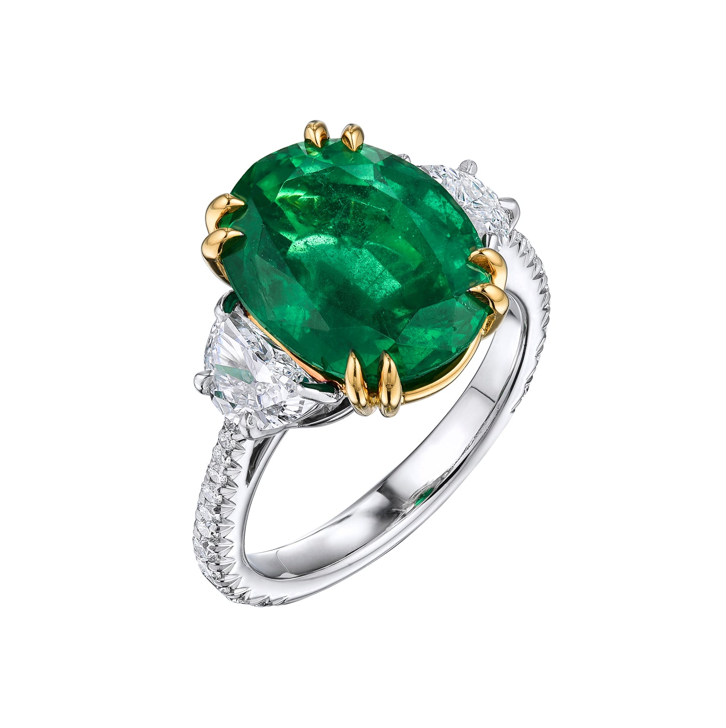 GIA Certified Oval 5.72 Ct Green Emerald Platinum Cocktail Ring