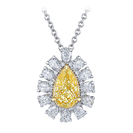 2.00 Ct Fancy Yellow Pear Shape Diamond Pendant Necklace