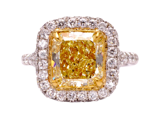 Certified Fancy Yellow Radiant 2.84 Carat Diamond Cocktail Ring Set in Platinum