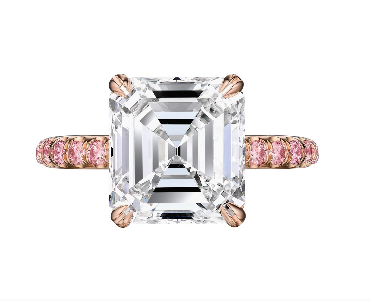 GIA Certified 4.54 Carat Asscher Cut Engagement Ring with Natural Pink Diamonds