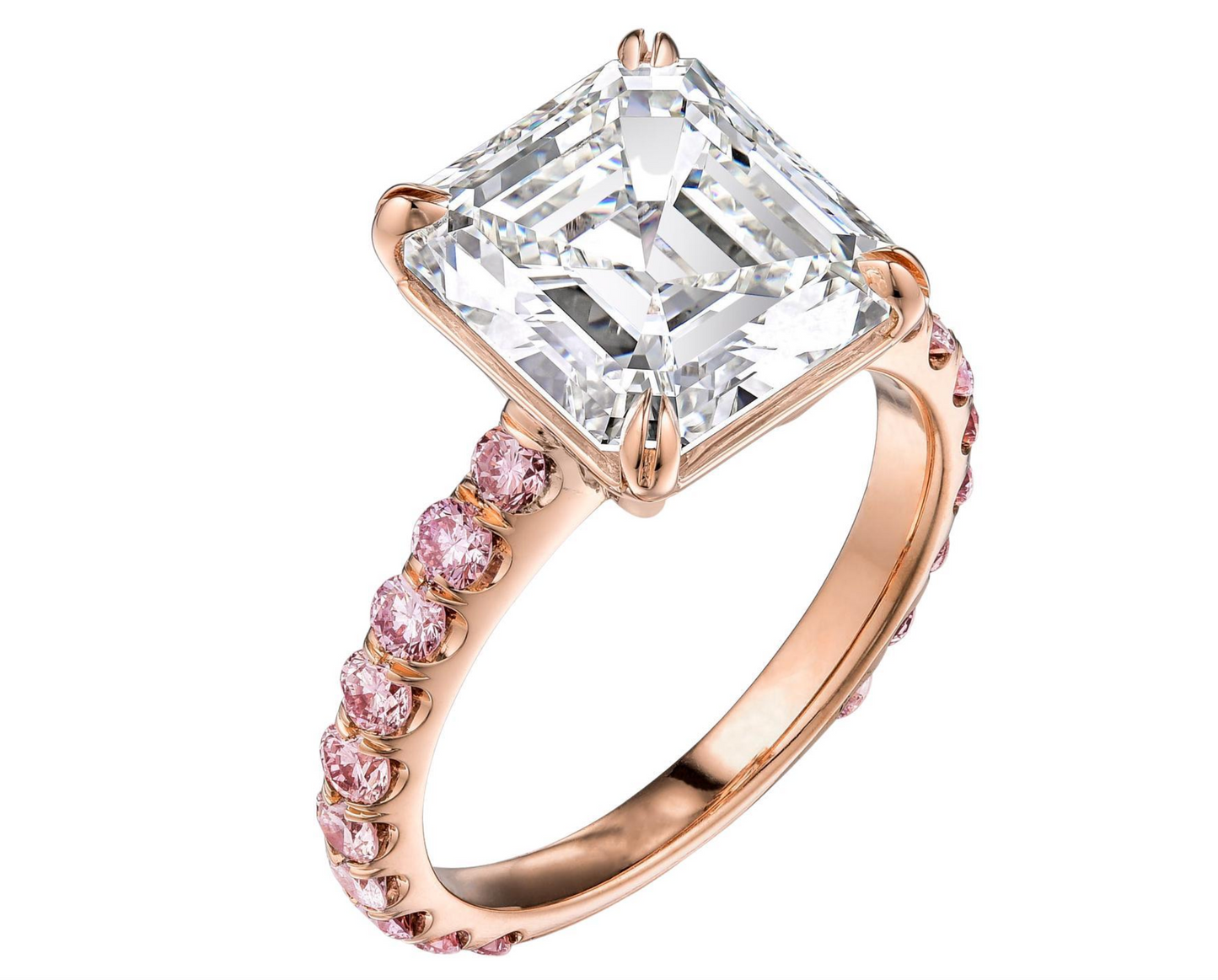 GIA Certified 4.54 Carat Asscher Cut Engagement Ring with Natural Pink Diamonds