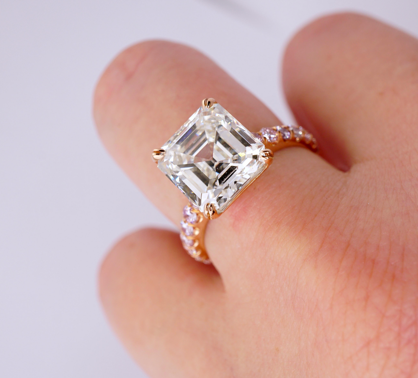 GIA Certified 4.54 Carat Asscher Cut Engagement Ring with Natural Pink Diamonds