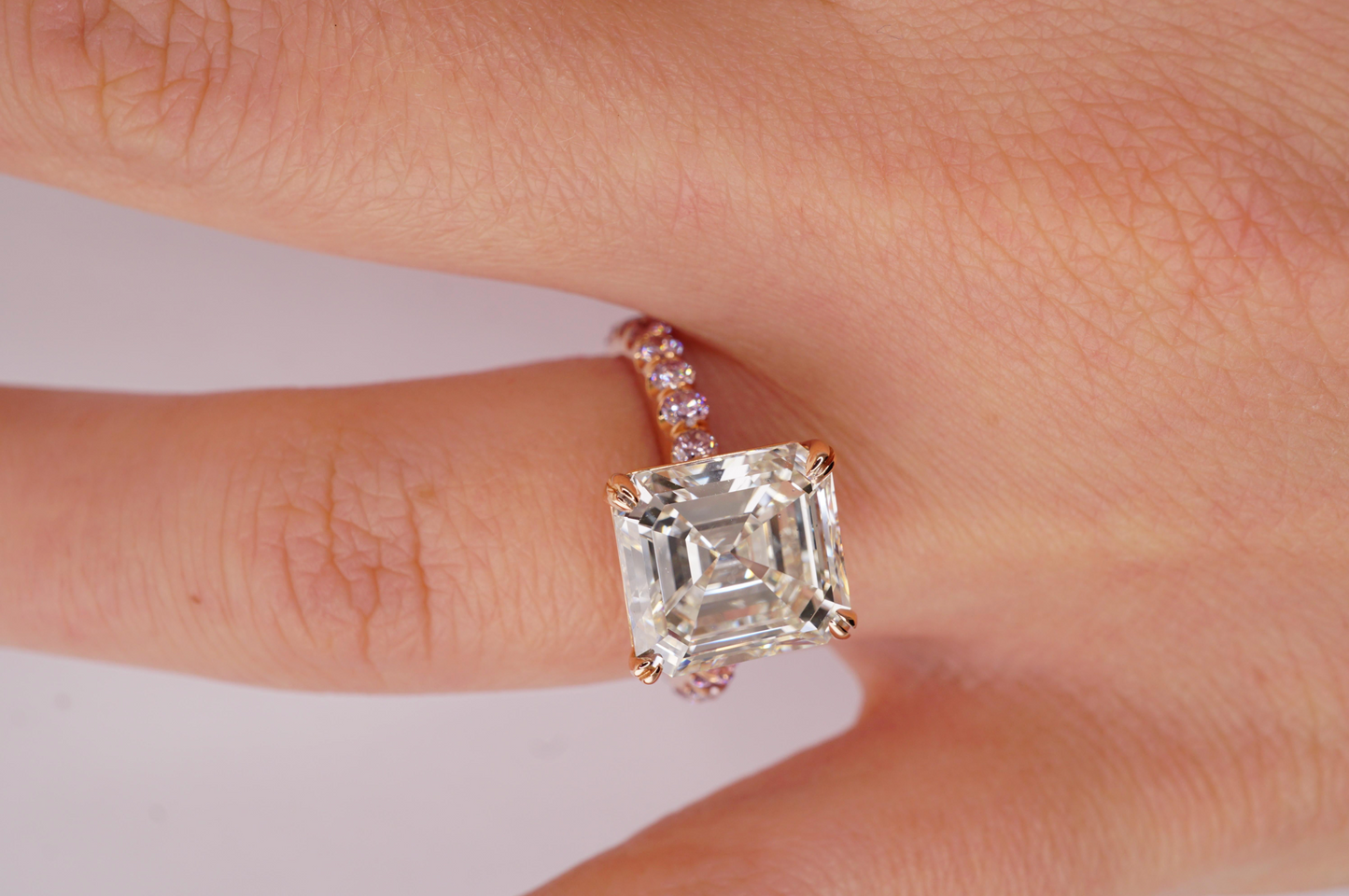 GIA Certified 4.54 Carat Asscher Cut Engagement Ring with Natural Pink Diamonds