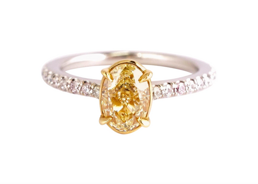 Fancy Yellow 1.12 Ct Oval Cut Diamond Engagement Platinum Ring