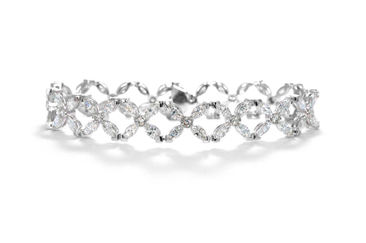 Diamond Floral Bracelet In 18K White Gold